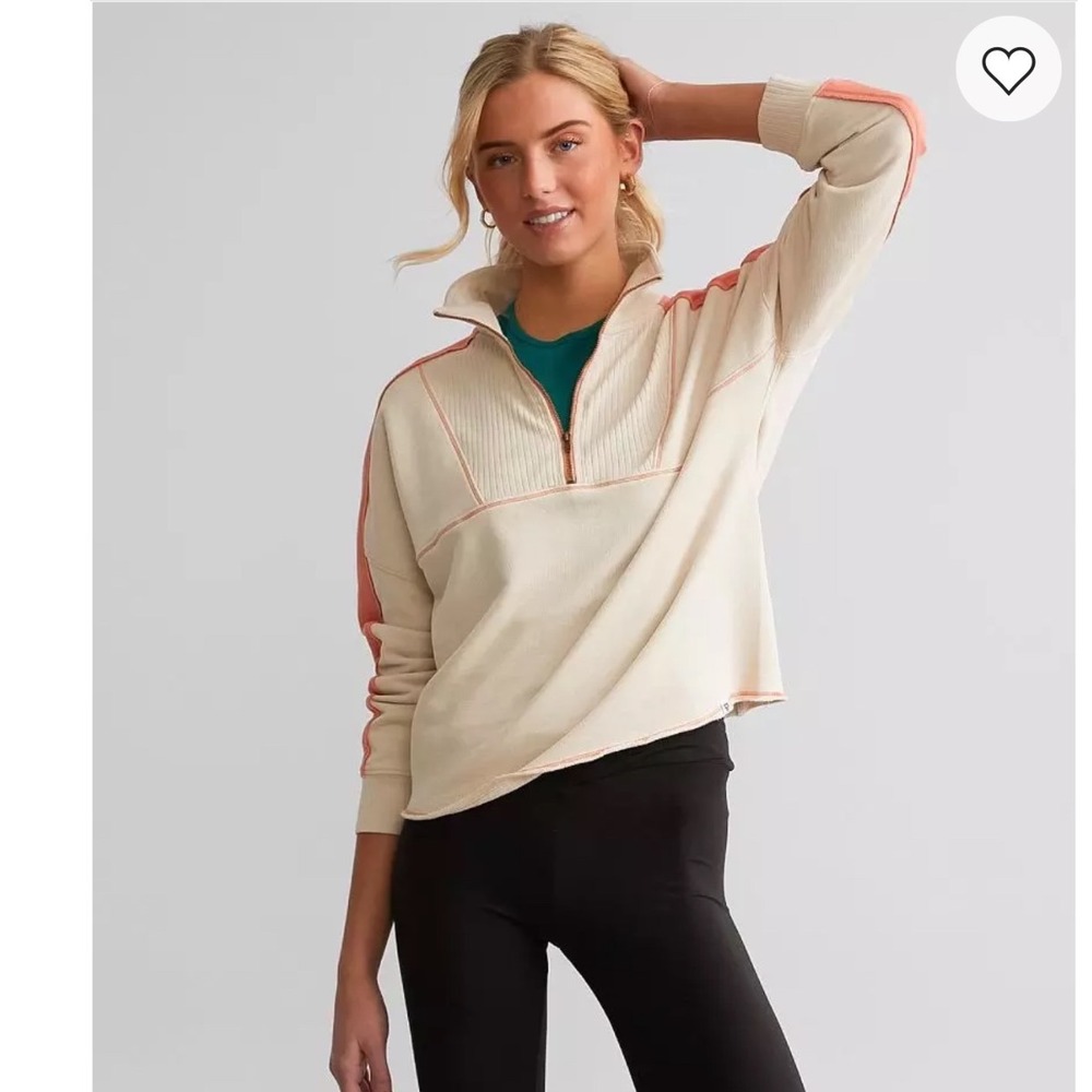 LIV Outdoor Womens Quarter Zip Sweatshirt‎ Cream Clay Organic Cotton Large